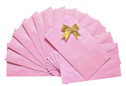 pink envelope with golden bowl