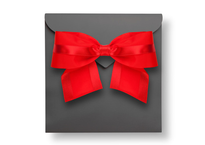 Gray envelope with red bow